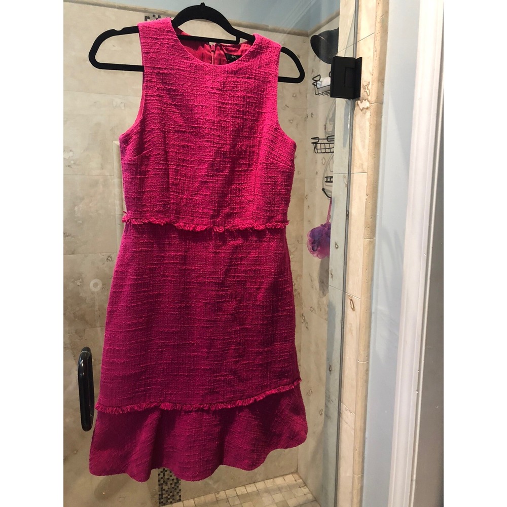 J.Crew Pink Cotton Tweed Fringe Ruffle Hem Sheath Dress 6